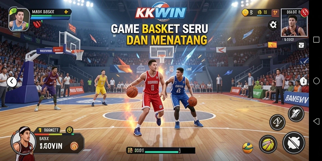Tampilan antarmuka permainan Basket yang menarik dan dinamis.