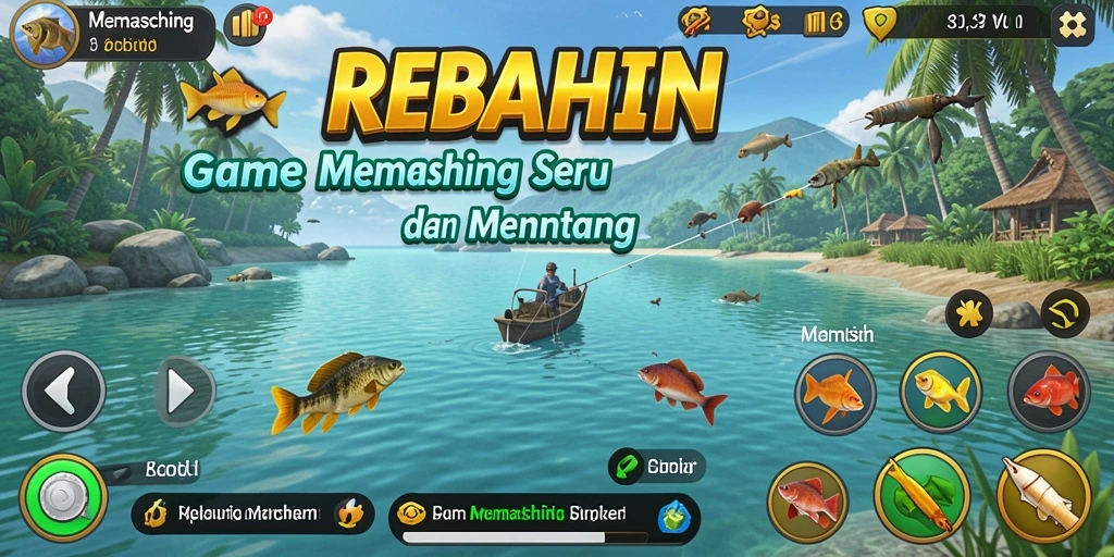 Screenshot utama REBAHIN menampilkan antarmuka permainan memancing yang menarik.